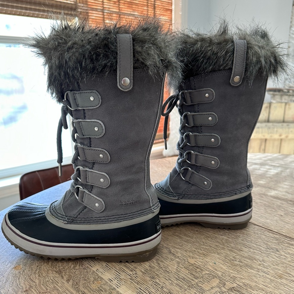 Sorel Joan of Artic Suede Winter Insulated Fur boots Gray Black size 7.5 - Picture 6 of 16
